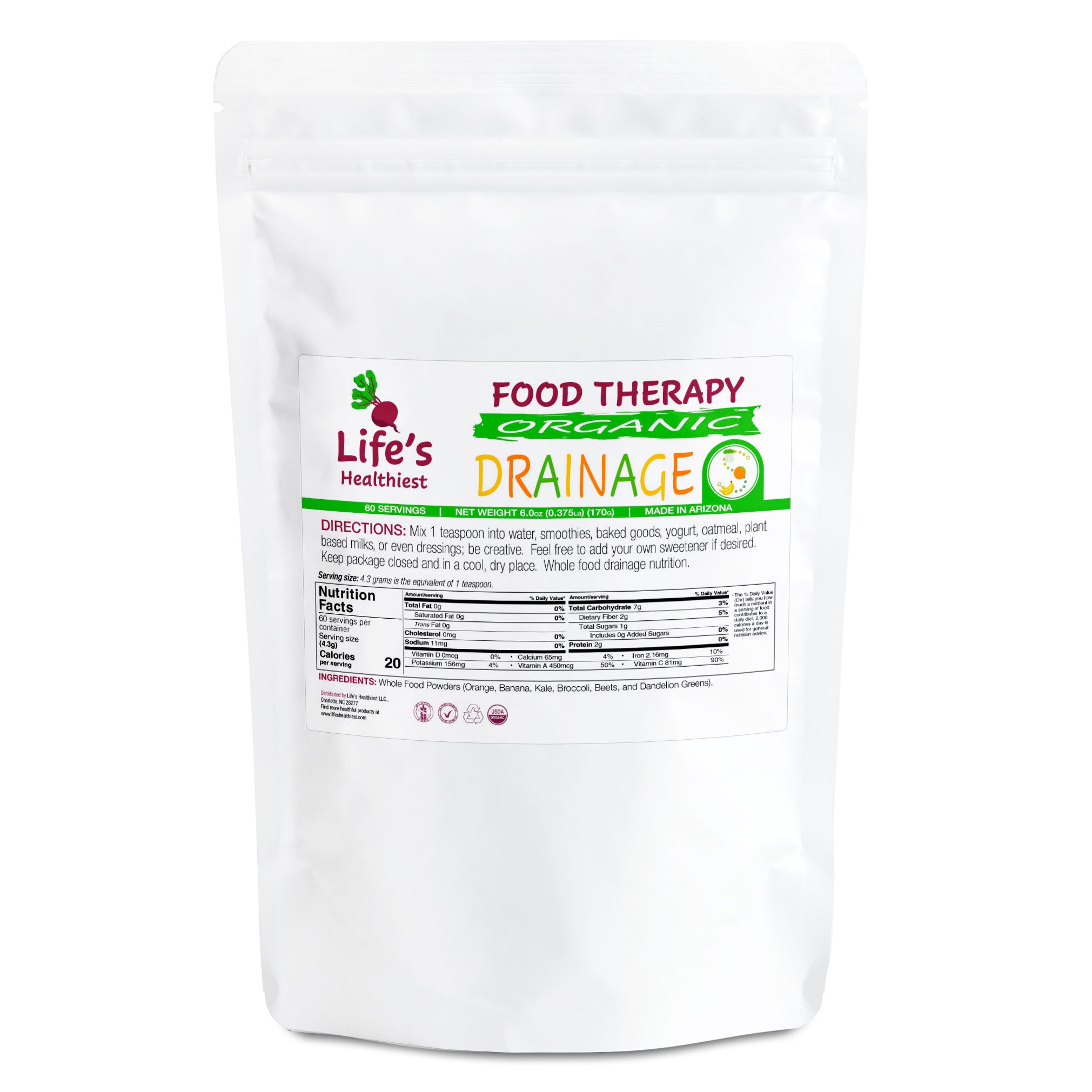 Life's Healthiest DRAINAGE Whole Food Therapy....Food Based Drainage 6.0 oz