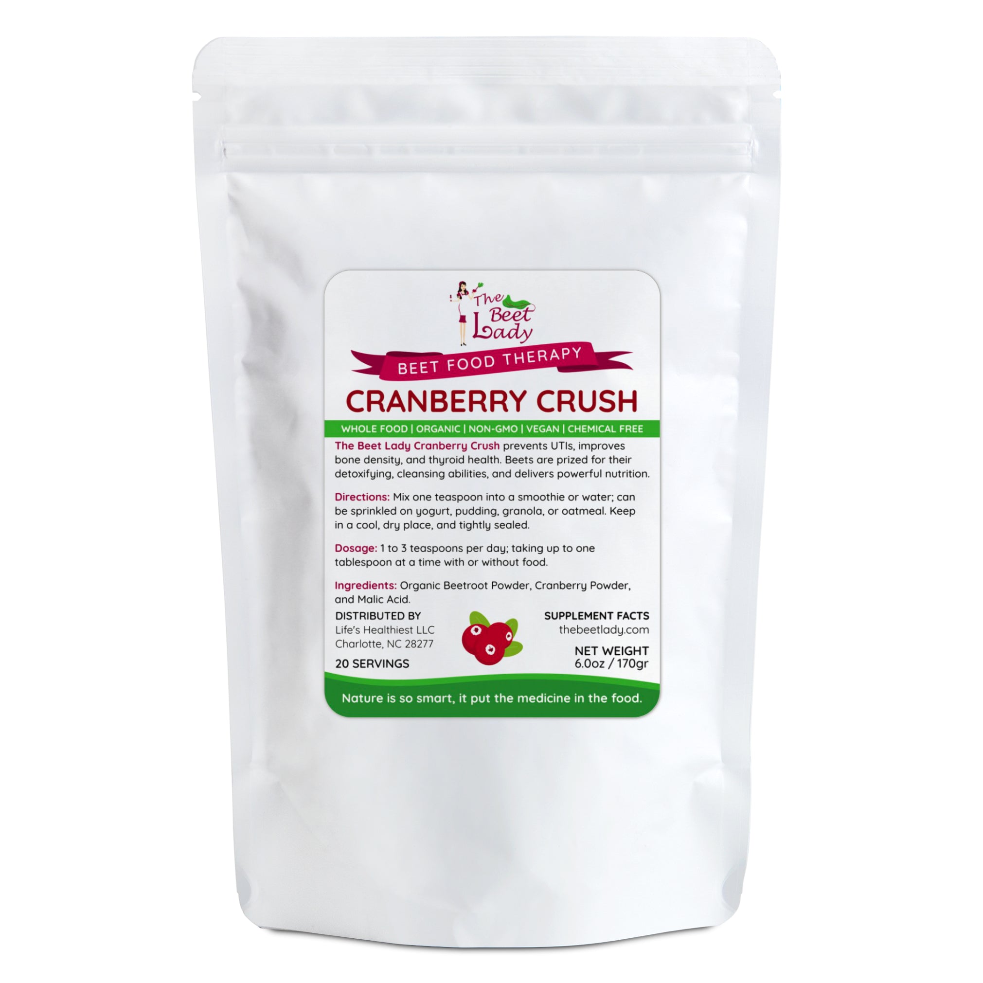 The Beet Lady CRANBERRY CRUSH Beet Food Nutritional Therapy Powder for Thyroid and UTI's 6 oz