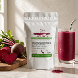 The Beet Lady JUST BEETS Nutritional Therapy powder and capsules.  Organic, plant-based, non-GMO