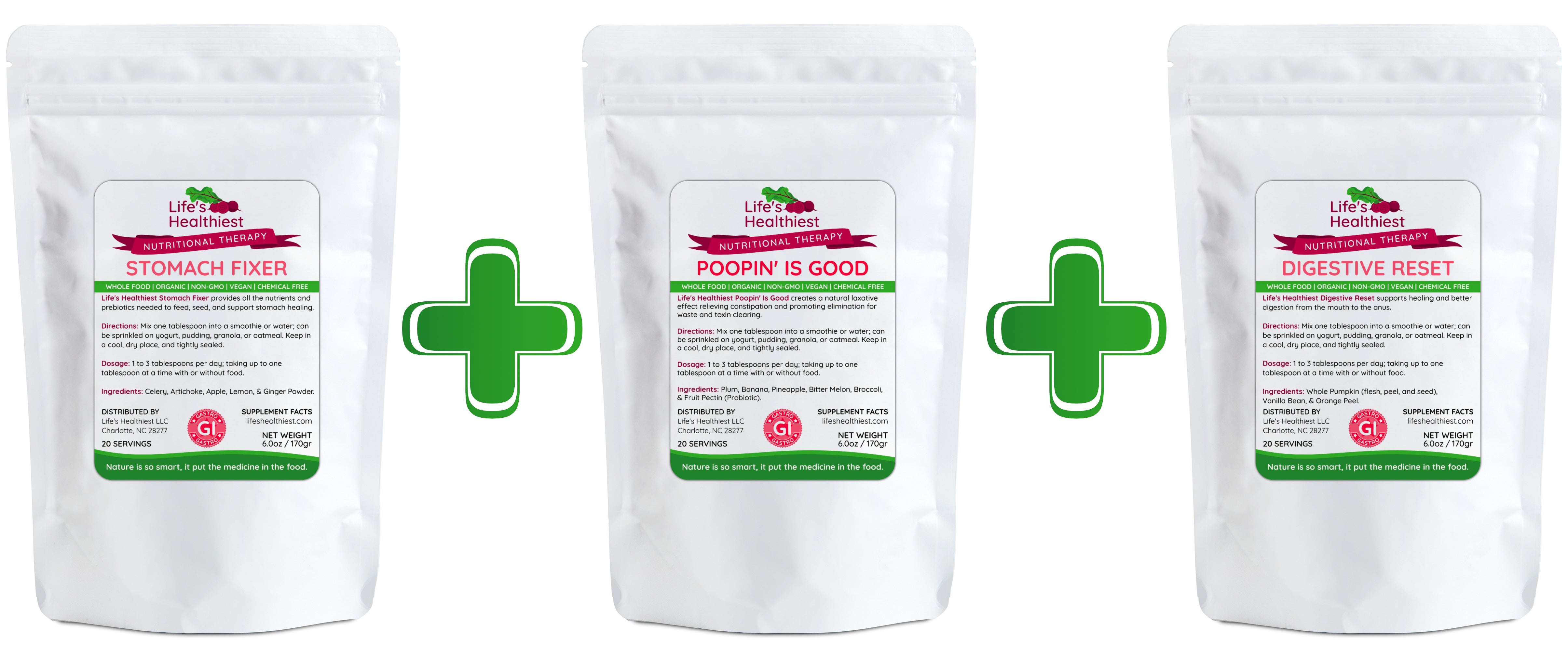 Life's Healthiest Trio Stomach Fixer 6.0 oz + Poopin Is Good 6.0 oz + Digestive Reset 6.0 oz