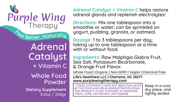 Purple Wing Therapy ADRENAL CATALYST+ VITAMIN C Whole Food Powder 8.0 oz (Restore Adrenals and Replenish Electrolytes)