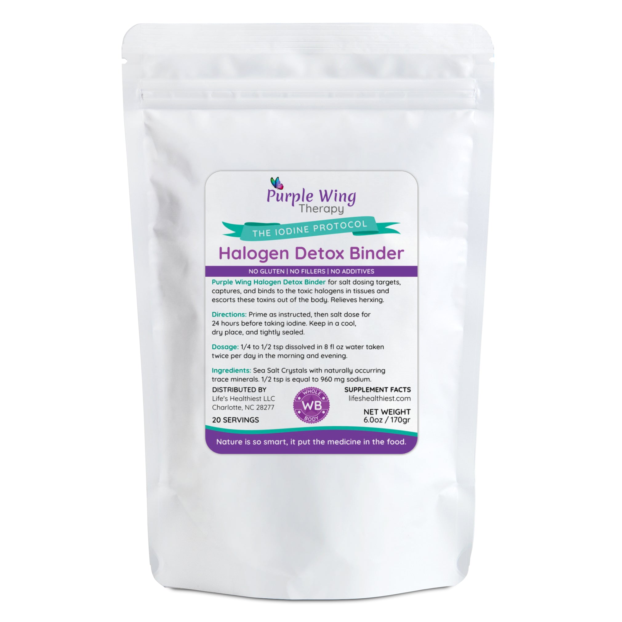 Purple Wing Therapy HALOGEN DETOX BINDER Herx Relief Salt 6.0 oz (The Iodine Protocol Co-Factor)