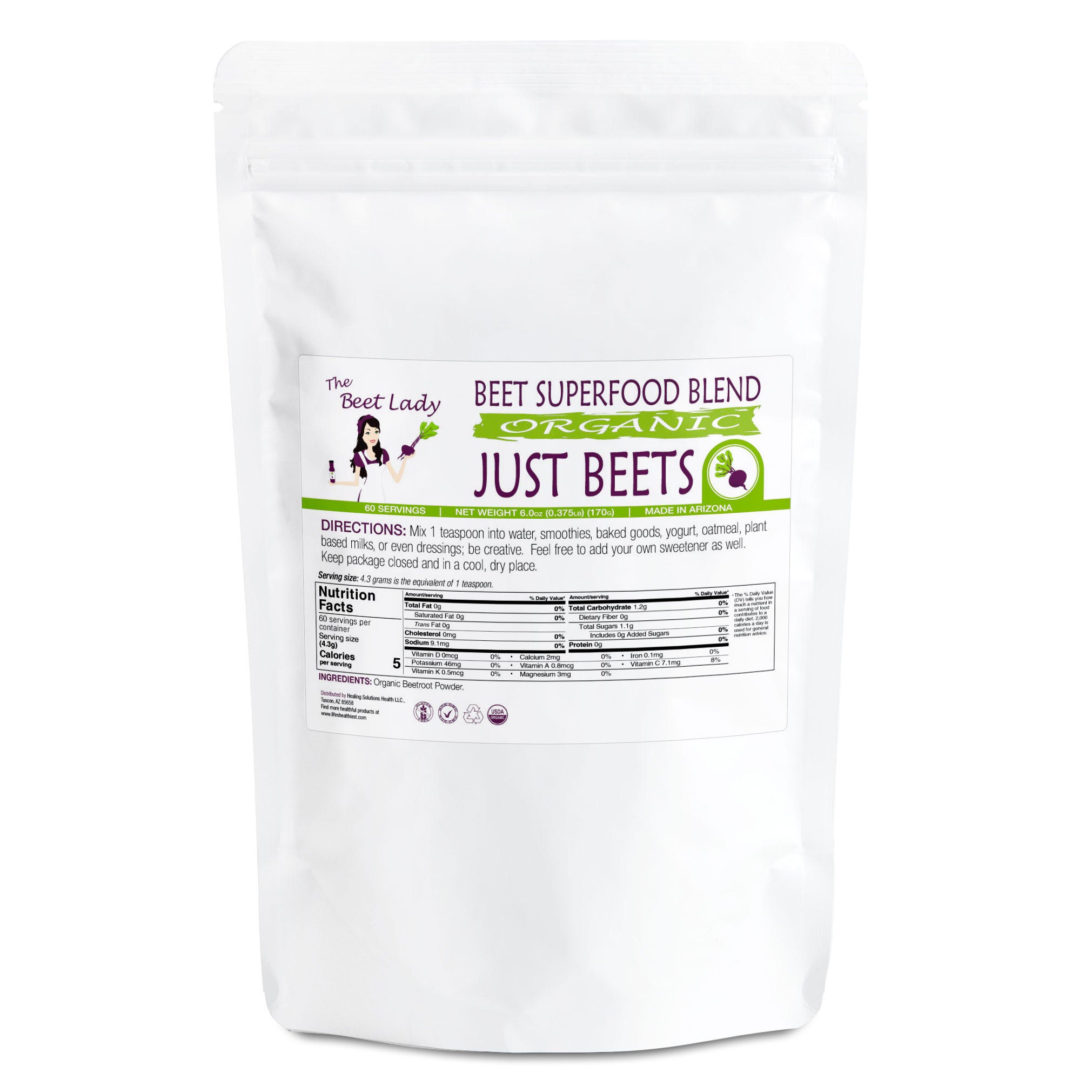 The Beet Lady JUST BEETS Beet SuperFood powder and capsules.  Organic, plant-based, non-GMO-2