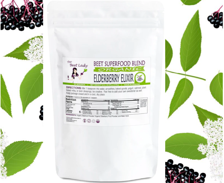 The Beet Lady ELDERBERRY ELIXIR Beet SuperFood powder blended with real fruit.  Organic, plant-based, non-GMO. 6 oz