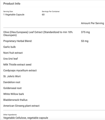 Biocidin Olivirex Defend High Potency Olive Leaf Formula 60 capsules - 0