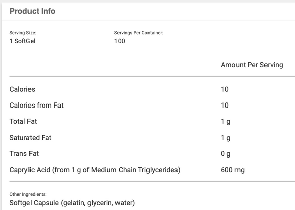 Now Caprylic Acid (Natural Anti-Fungal) 100 softgels